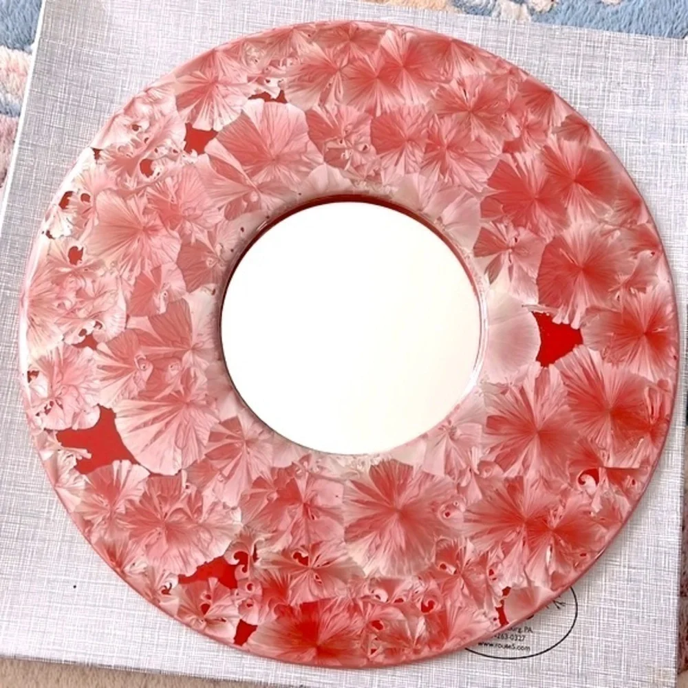Brand New in Box Route 5 Round Ceramic Floral Decorative Mirror Red Pink White